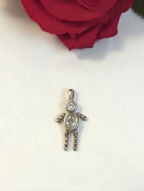 Vintage Silver Plated Cubic Zirconia Person Dangle Pendant or Charm Unisex